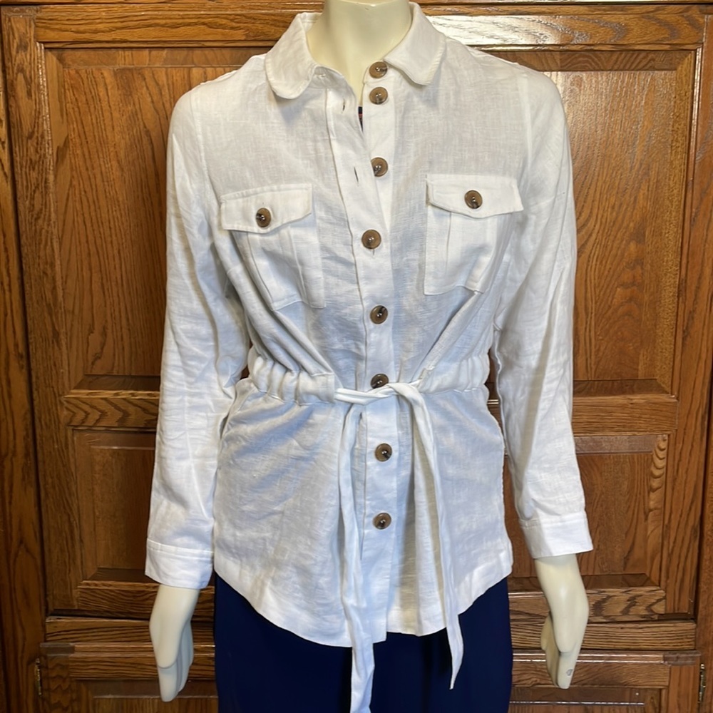 Soft Surroundings Utility Linen Shirt Jacket Size Medium